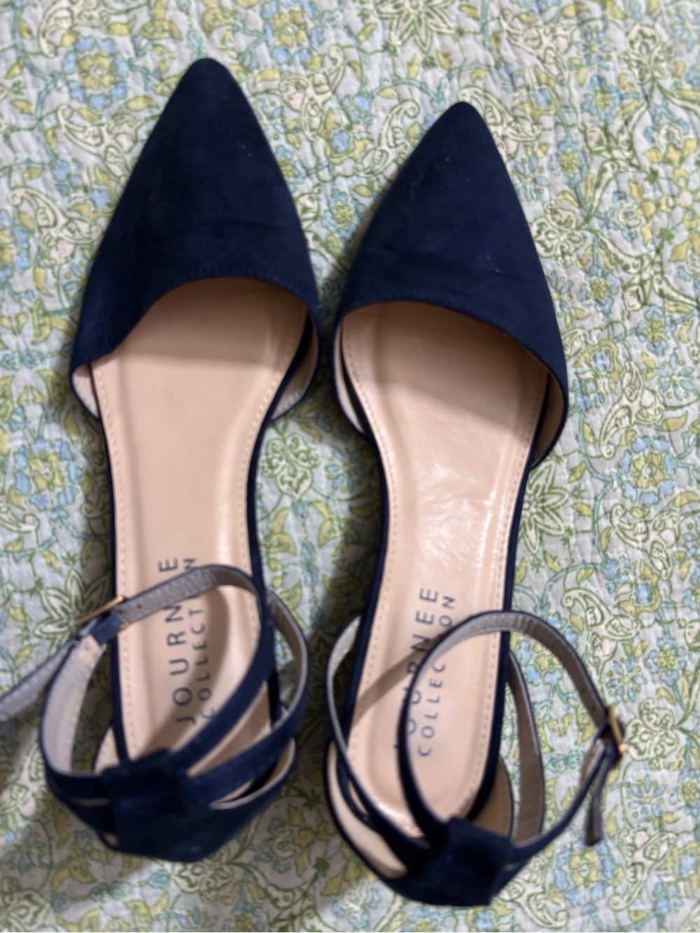 Journee Collection Navy Pointed Toe Ankle-Strap Flats